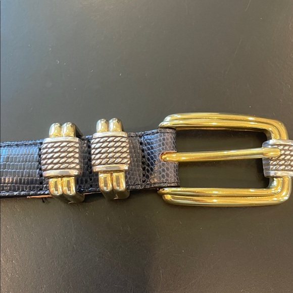 BRIGHTON Classics Reptile Leather Belt Black Gold Buckle Sz M/L 32 Vintage 4B614 - Picture 7 of 7